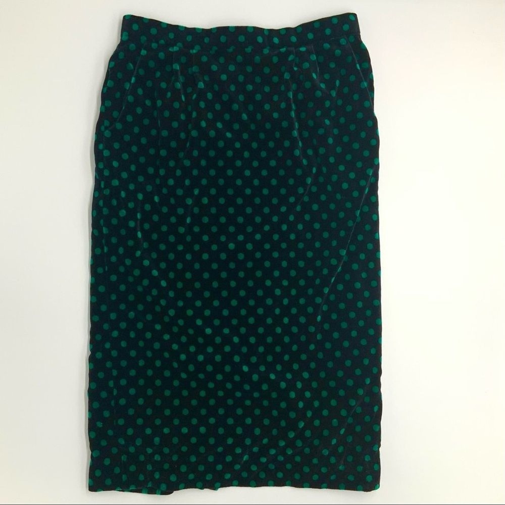 Korean Velvet Skirt Straight Polka Dot Green Black Dark Academia Playful Pattern